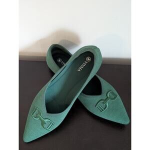 VIVAIA Ena Pointed-Toe Flats | Deep Green Knit | Sz 41.5 US 10 | Slip On Comfort